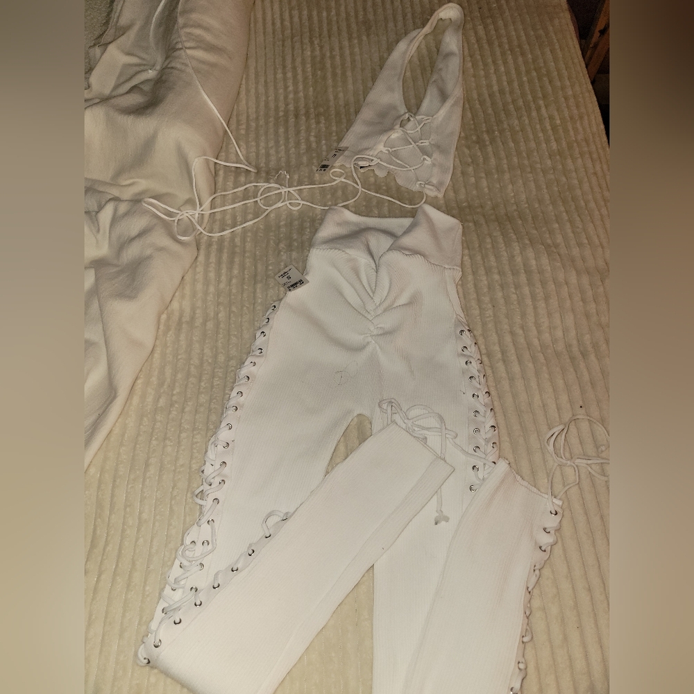 White Lace-Up Ribbed Set S/M - Picture 8 of 8
